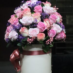 Pink Roses Round Box, Hu Florist- Code 0011