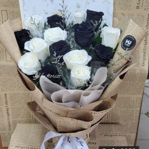 Preserved Black & white rose mix H U Florist- 0053